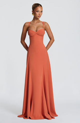 T.X Irie Maxi Dress Chiffon Sweetheart Neckline Burnt Orange