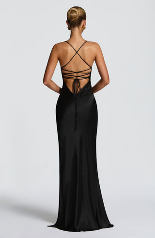 M.T Isobel Maxi Dress Satin Bias Cut Black