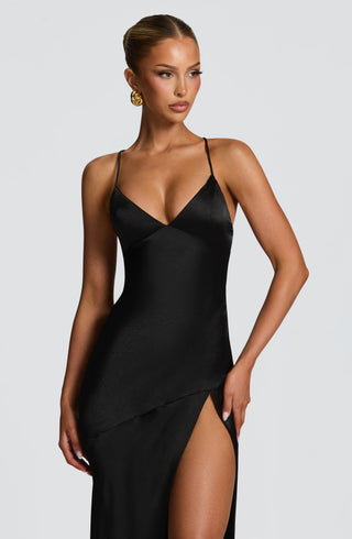 M.T Isobel Maxi Dress Satin Bias Cut Black