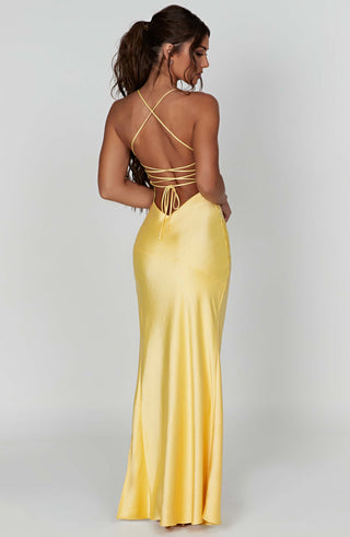 M.T Isobel Maxi Dress Satin Bias Cut Lemon