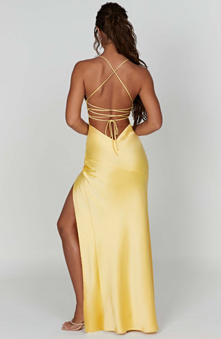 M.T Isobel Maxi Dress Satin Bias Cut Lemon