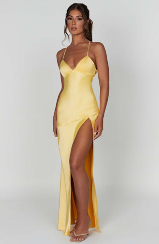 M.T Isobel Maxi Dress Satin Bias Cut Lemon