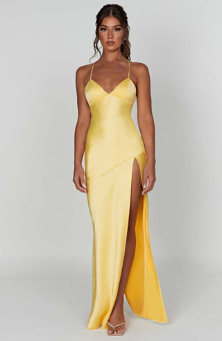M.T Isobel Maxi Dress Satin Bias Cut Lemon