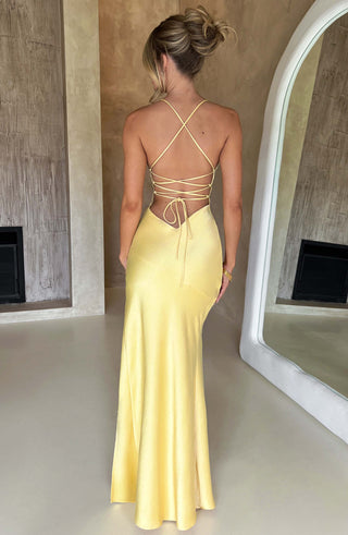 M.T Isobel Maxi Dress Satin Bias Cut Lemon
