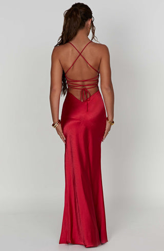 M.T Isobel Maxi Dress Bias Cut Satin Red