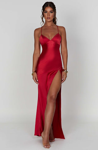 M.T Isobel Maxi Dress Bias Cut Satin Red