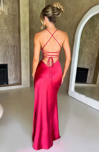 M.T Isobel Maxi Dress Bias Cut Satin Red