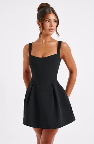 M.T Janiyah Corseted Mini Dress Structured Woven Black