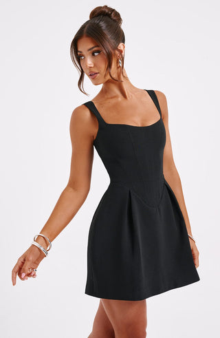 M.T Janiyah Corseted Mini Dress Structured Woven Black