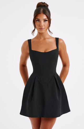 M.T Janiyah Corseted Mini Dress Structured Woven Black
