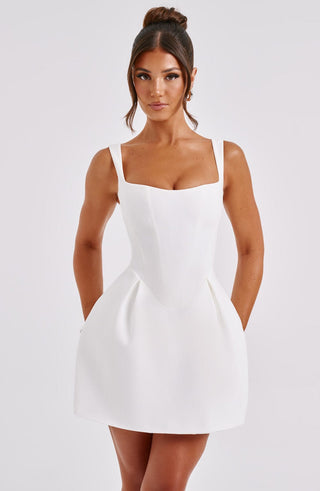M.T Janiyah Mini Dress Corseted Voluminous Skirt Ivory