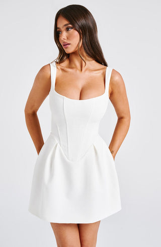 M.T Janiyah Mini Dress Corseted Voluminous Skirt Ivory