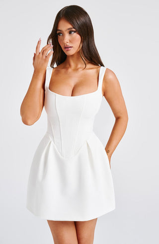 M.T Janiyah Mini Dress Corseted Voluminous Skirt Ivory
