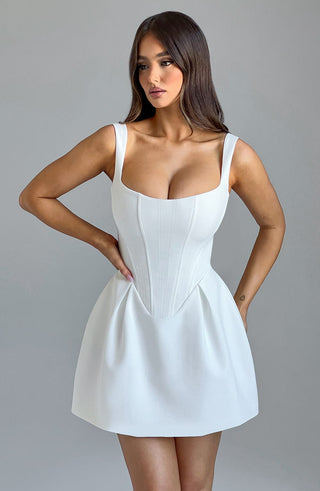 M.T Janiyah Mini Dress Corseted Voluminous Skirt Ivory