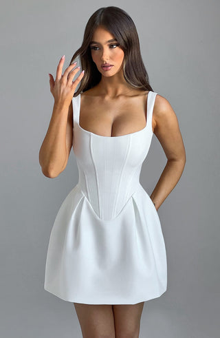 M.T Janiyah Mini Dress Corseted Voluminous Skirt Ivory