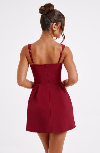 M.T Janiyah Mini Dress Corseted Body Structured Woven Wine
