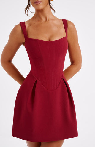 M.T Janiyah Mini Dress Corseted Body Structured Woven Wine