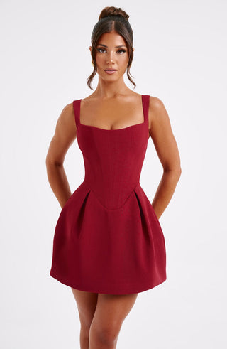 M.T Janiyah Mini Dress Corseted Body Structured Woven Wine