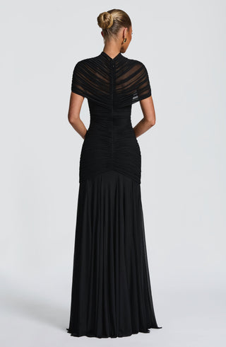 R.F Jaya Maxi Dress Sheer Cape Overlay Black