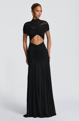 R.F Jaya Maxi Dress Sheer Cape Overlay Black