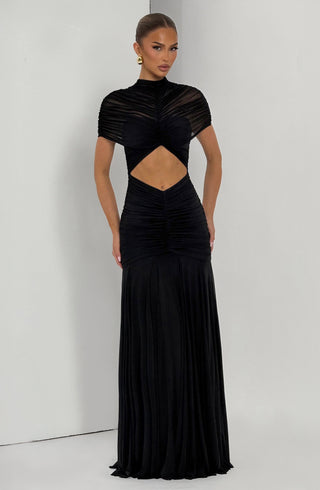 R.F Jaya Maxi Dress Sheer Cape Overlay Black