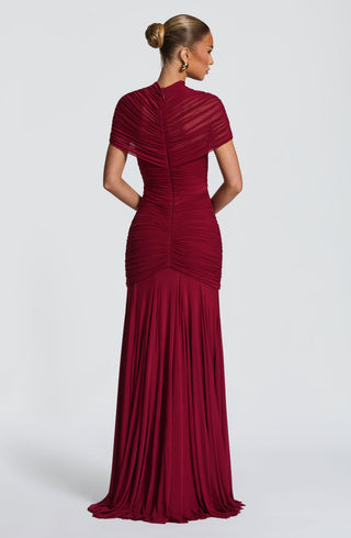 R.F Jaya Maxi Dress Stretch Mesh High Neck Burgundy