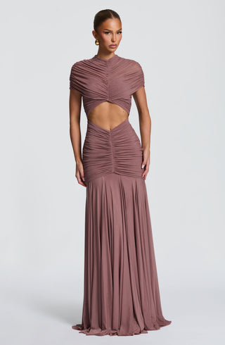 R.F Jaya Maxi Dress Stretch Mesh High Neck Dusty Rose