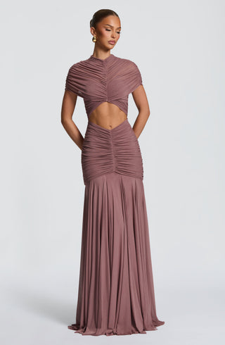 R.F Jaya Maxi Dress Stretch Mesh High Neck Dusty Rose