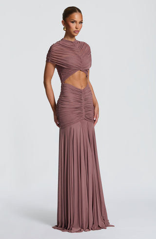 R.F Jaya Maxi Dress Stretch Mesh High Neck Dusty Rose