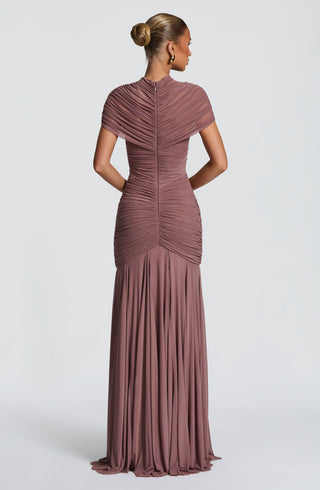 R.F Jaya Maxi Dress Stretch Mesh High Neck Dusty Rose