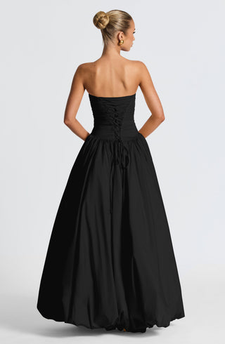 R.F Jillian Maxi Dress Strapless Ruched Thigh-Split Black