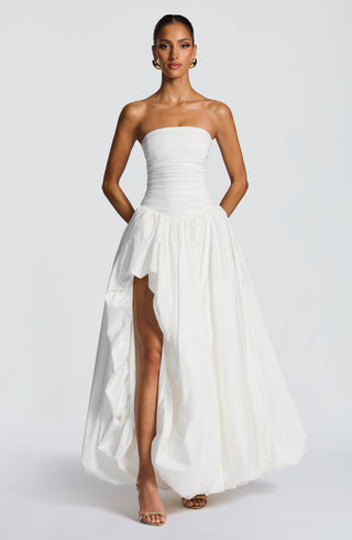 R.F Jillian Maxi Dress Strapless Ruched Bodice Ivory