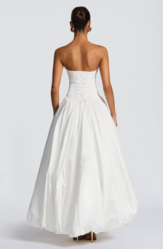 R.F Jillian Maxi Dress Strapless Ruched Bodice Ivory
