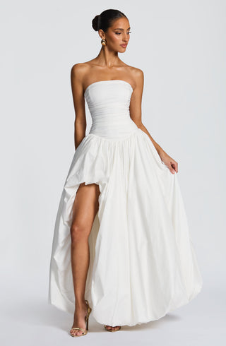 R.F Jillian Maxi Dress Strapless Ruched Bodice Ivory