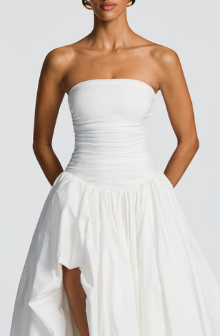 R.F Jillian Maxi Dress Strapless Ruched Bodice Ivory