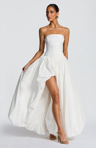 R.F Jillian Maxi Dress Strapless Ruched Bodice Ivory