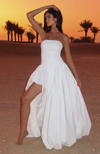 R.F Jillian Maxi Dress Strapless Ruched Bodice Ivory