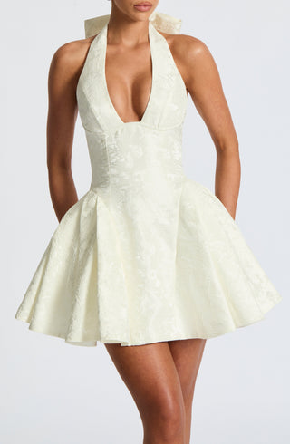 R.F Jocelyn Mini Dress Structured Floral Jacquard Ivory