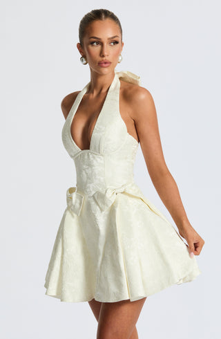 R.F Jocelyn Mini Dress Structured Floral Jacquard Ivory