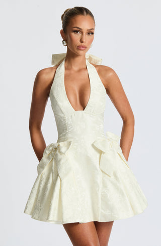 R.F Jocelyn Mini Dress Structured Floral Jacquard Ivory
