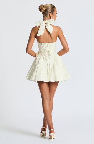 R.F Jocelyn Mini Dress Structured Floral Jacquard Ivory