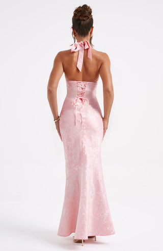 C.F Josephine Maxi Dress Halterneck Floral Jacquard Blush