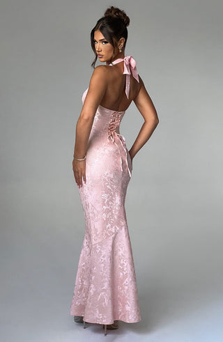 C.F Josephine Maxi Dress Halterneck Floral Jacquard Blush
