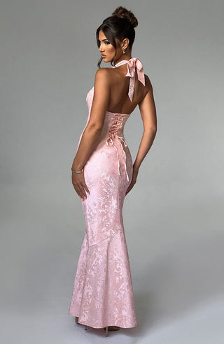 C.F Josephine Maxi Dress Halterneck Floral Jacquard Blush