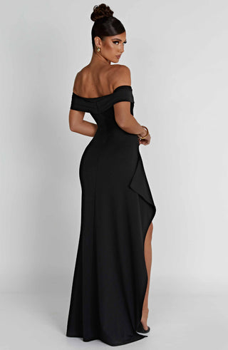 M.T Joyce Maxi Dress Bardot Off-Shoulder Stretch Crepe Black