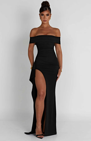 M.T Joyce Maxi Dress Bardot Off-Shoulder Stretch Crepe Black