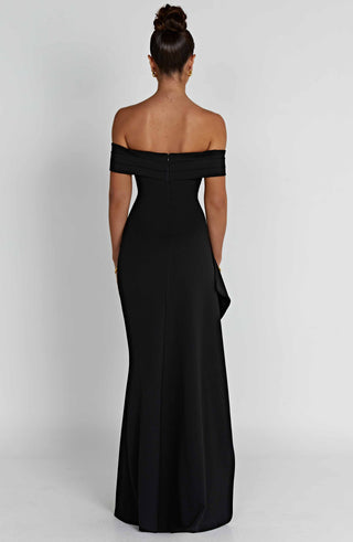 M.T Joyce Maxi Dress Bardot Off-Shoulder Stretch Crepe Black
