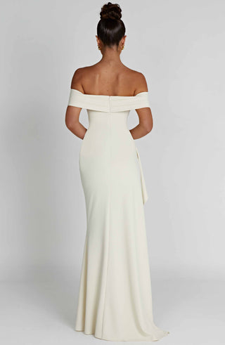 M.T Joyce Maxi Dress Stretch Crepe Bardot Ivory