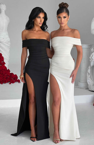 M.T Joyce Maxi Dress Stretch Crepe Bardot Ivory