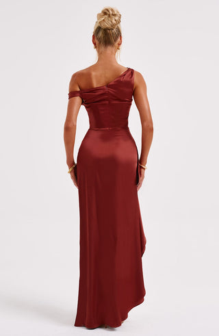 M.T Juliene Maxi Dress Bias Cut Satin Rust